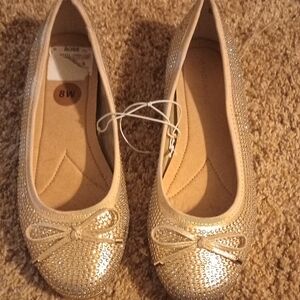 Shimmering Gold Ballet Flats with Bow